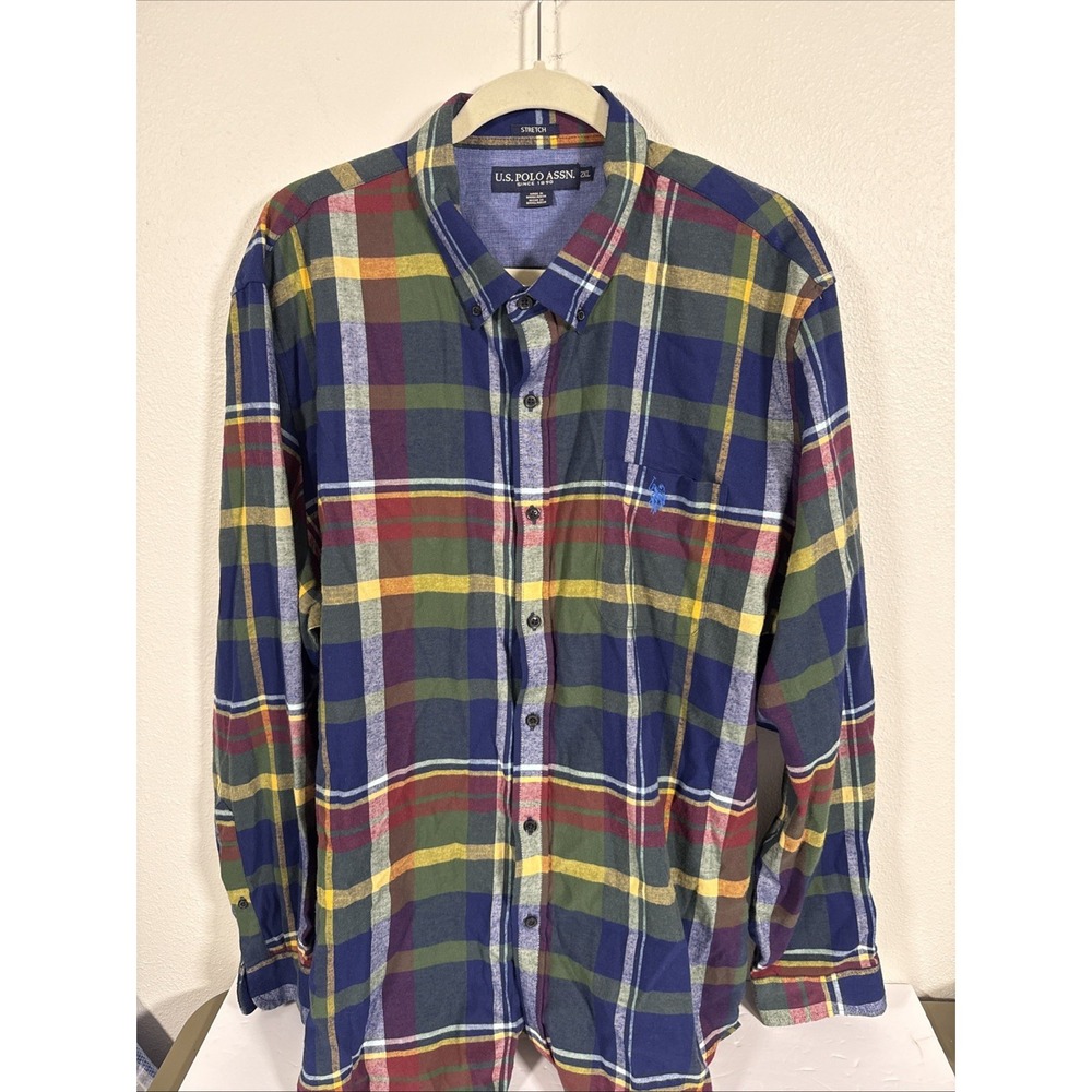 U.S. Polo Assn Size 2XL Button Shirt Mens Plaid Flannel Long Sleeve Cotton Blend